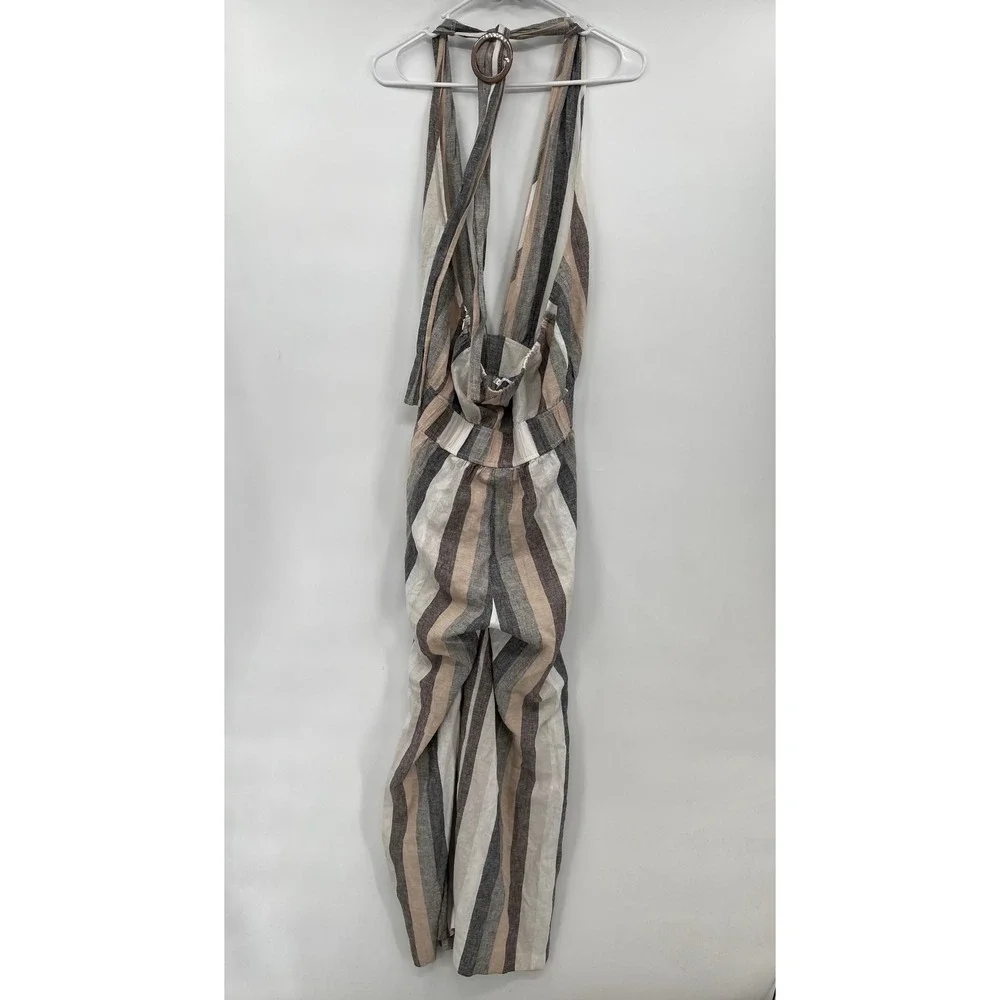 Current Air Striped Halter Neck Wide Leg Jumpsuit Women's Small Tan‎ Brown White - Picture 10 of 12